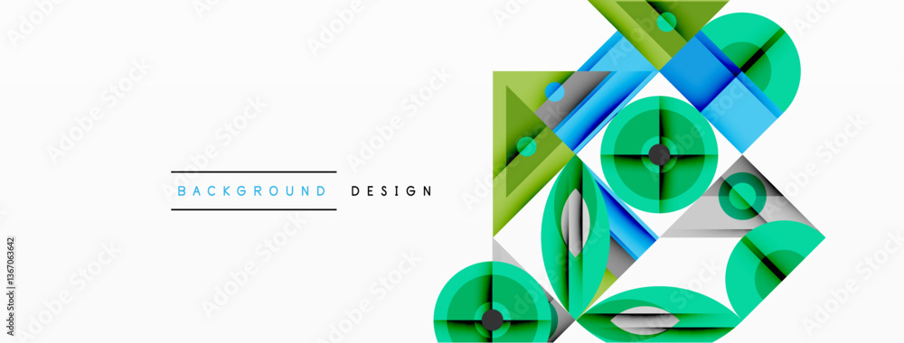 Aufkleber Geometric abstract composition with intersecting shapes, circles, triangles, and gradients, blending vibrant colors and dynamic contrasts to create a modern, futuristic visual design