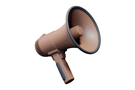 A Detailed 3D Render of a Classic Brown Megaphone isolated on transparent background 