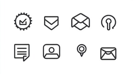 Business icon for company. Web icon set. Phone, name, website, address, location, and mail logo symbol sign pack. Contact information icons for business cards. Line art icons