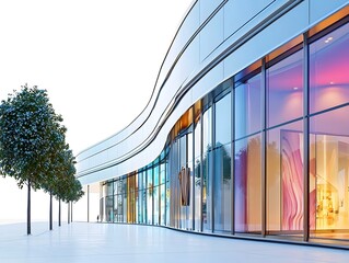 Fototapeta premium Sleek and Modern Shopping Mall Exterior with Stunning Architectural Design and Landscape