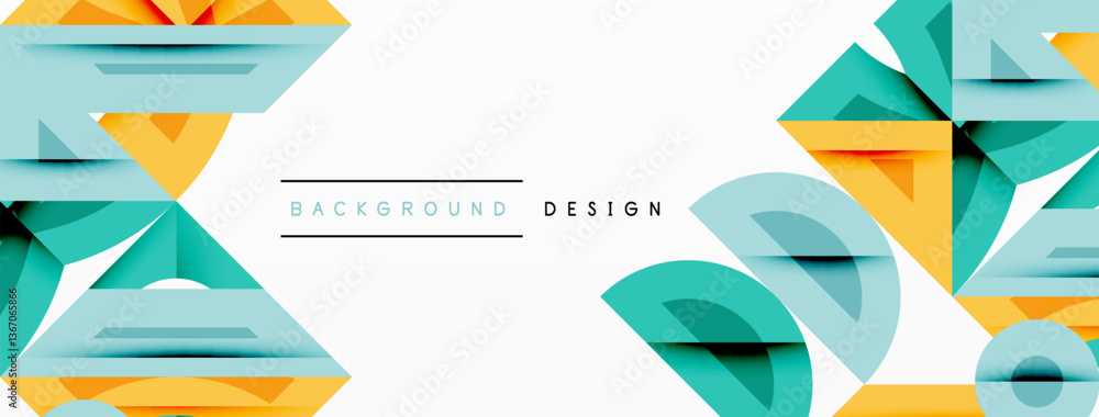 Poster Abstract geometric background with shapes, featuring circular and rounded elements. Bold contrast, smooth gradients, dynamic composition, futuristic style