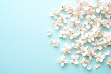 White flowers on blue.