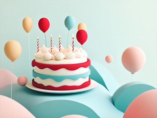 Colorful Birthday Cake with Balloons