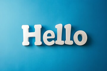 Minimalist 'Hello' Speech Bubble with Cut-Out Letters on Blue Background