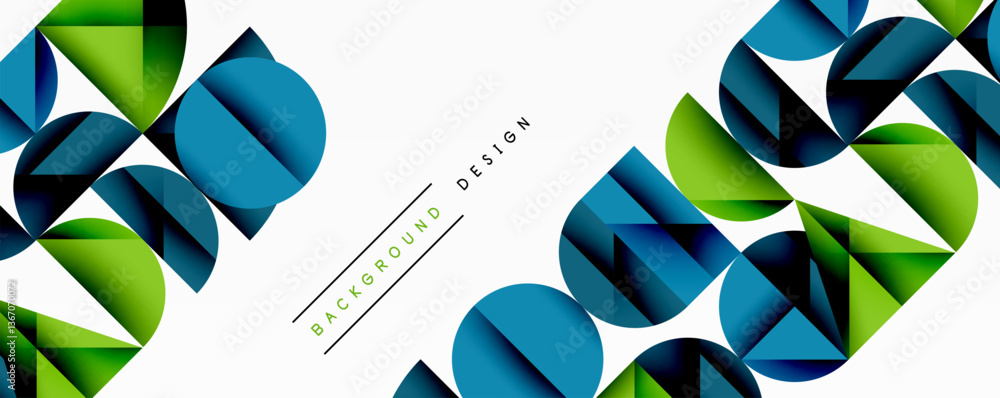 Wall mural abstract geometric pattern with intersecting circles and triangles in gradients. the high-contrast c
