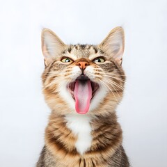 Fototapeta premium Playful Cat Sticking Out Tongue Against White Backdrop Perfect for E commerce and Promotional Content