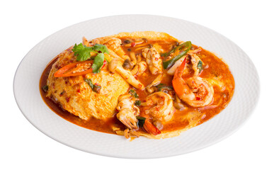 Stir Fried Seafood with Rice isolated on a transparent background.