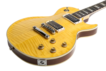 Vintage Yellow Electric Guitar Perfect Blend of Style and Sound isolated on white background .A perfect yellow guitar illustration on white