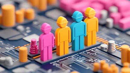 Corporate team discussing profitability strategies in a high-tech competitive business environment