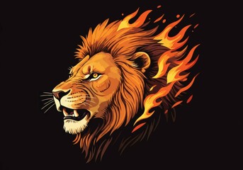 Fototapeta premium Fiery Lion Head Illustration Art