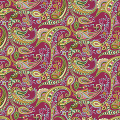 paisley seamless pattern on pink background