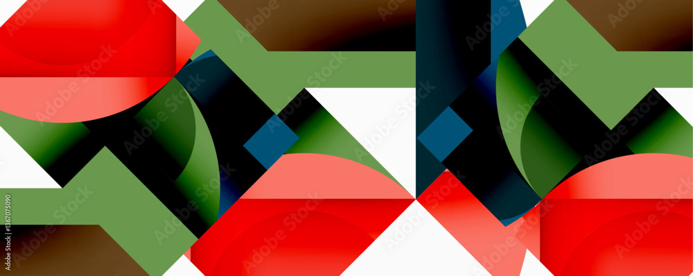Poster abstract geometric composition with interlocking circular and angular shapes, featuring smooth gradi