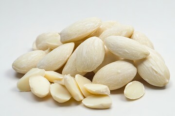 Obraz premium Pile of shelled almonds with slivered pieces