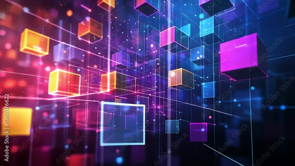 Poster vibrant digital cubes create abstract background filled with colorful geometric shapes, showcasing m