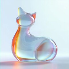 Glass figurine of a cat isolated on white background, side view. 