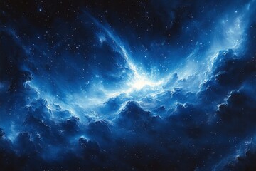 Obraz premium Cosmic Explosion of Blue Hues Radiating Throughout the Universe During a Moment of Celestial Beauty Over a Distant Star Field