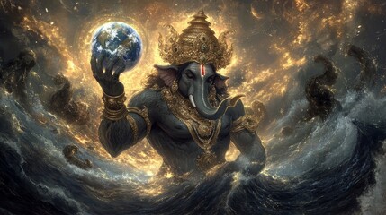 Ganehsa as varah avtar lifting the earth in hand