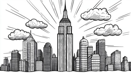 Black And White New York City Skyline Drawing