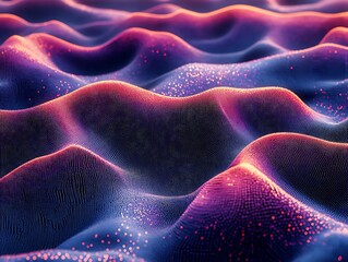 Abstract wavy landscape surface composed of small glowing particles