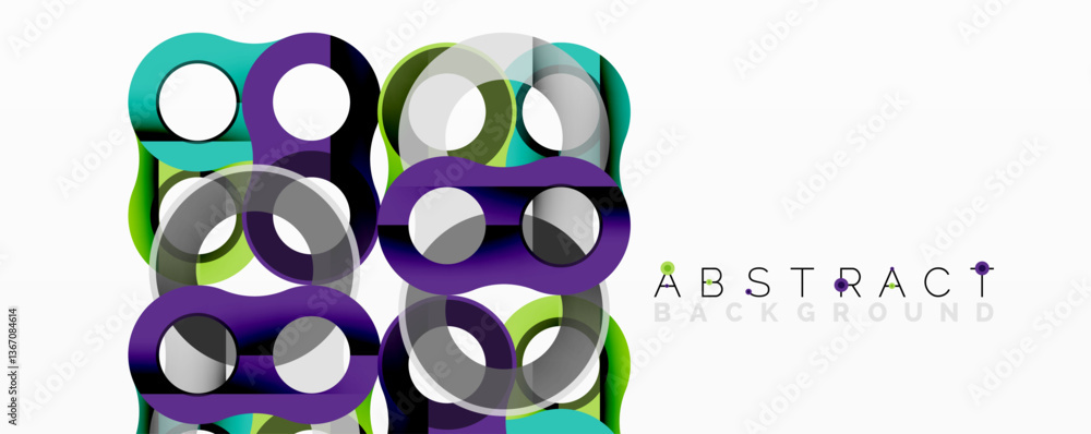 Poster Abstract composition with intertwined circular and tubular forms creating fluid structure with gradients, depth, and sharp contrasts