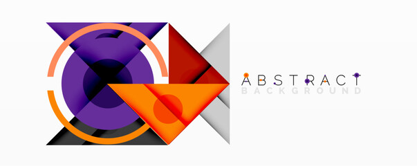 Fototapeta premium Abstract geometric composition with intersecting triangles, circles, and gradients, creating a dynamic layered pattern with depth and contrast