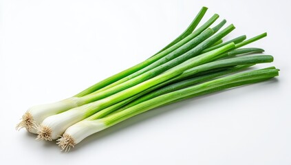 Fototapeta premium Fresh green onions on white background