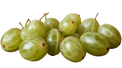 A handful of fresh gooseberries with a soft, translucent texture on a transparent background