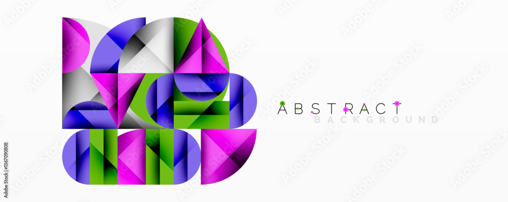 Poster Abstract geometric artwork with overlapping circles and gradients, circle square triangle shapes background featuring sharp angular cuts, smooth shading, and structured layered composition