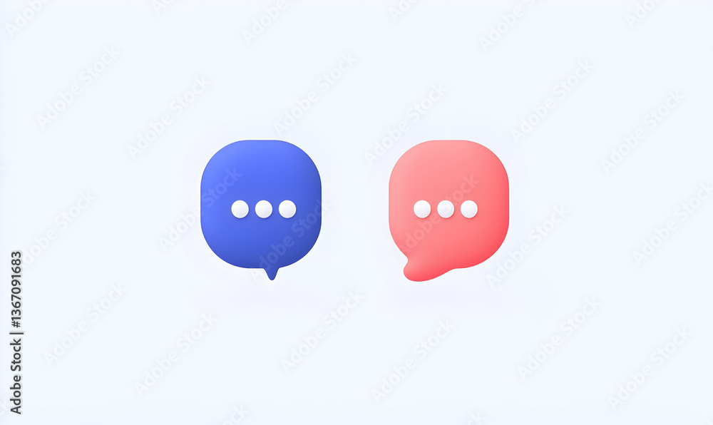 Poster chat icons in blue and red for communication and messaging design