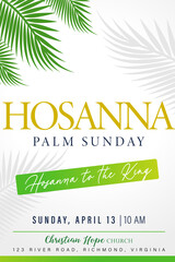 Palm Sunday, Hosanna - Christian church web banner template. Creative poster with palm branches and text for Holy Week church service. Vector illustration