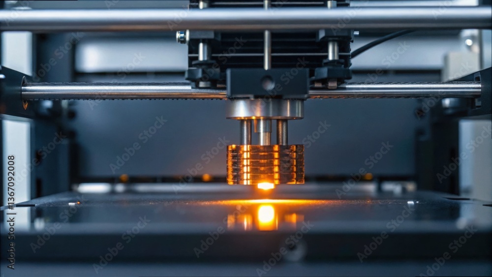Poster Close-Up View of a 3D Printer Creating Mechanical Parts in Action