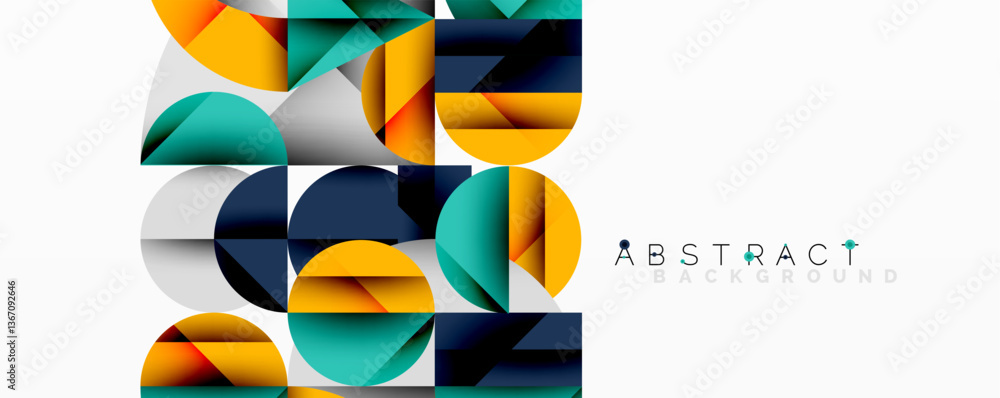 Aufkleber Abstract geometric design with intersecting circles, triangles, squares and sharp angles creating a layered composition with gradients, depth, and contrast
