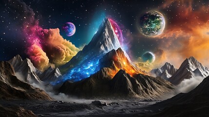 Obraz premium Silent night skies an enigmatic journey through mountain shadows and darkness