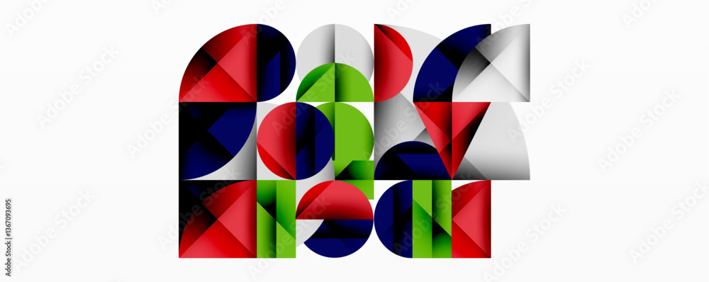 Leinwandbilder Modern abstract composition with layered circles and angular segments featuring gradients, transparency effects, and a structured geometric layout