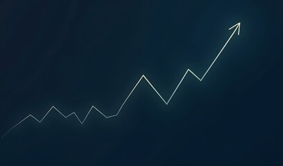 Naklejka premium Glowing upward trend line sharply ascends dark blue background illustrating growth progress. AI Generated