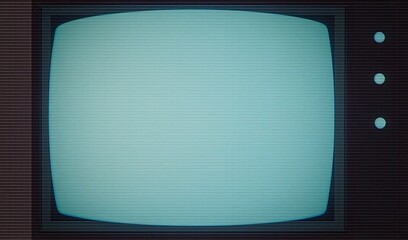 Retro Television Screen Displays Static Noise Soft Teal Light. AI Generated