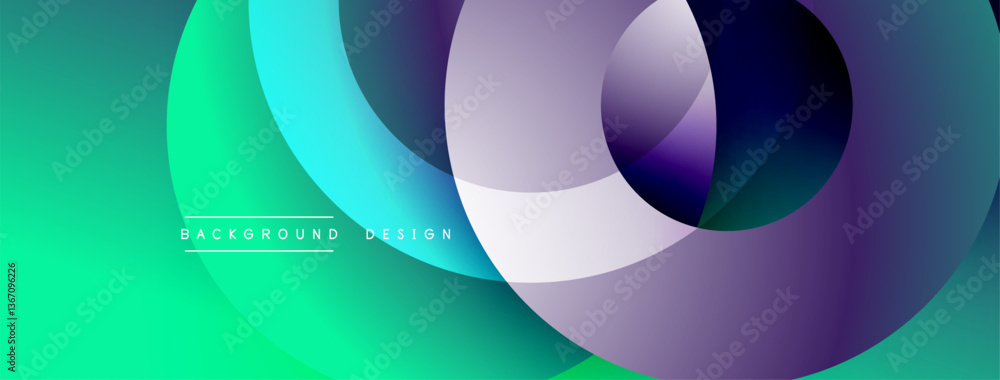 Poster abstract composition with layered circular elements, blending gradients and soft transitions, creati