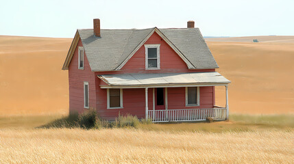 Obraz premium Abandoned Farmhouse in a Golden Field