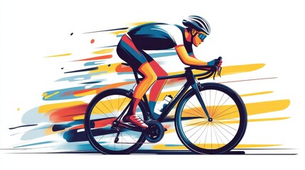 Fototapeta premium A professional cyclist on a bicycle participates in a race on a white background. A sports concept. Illustration illustration