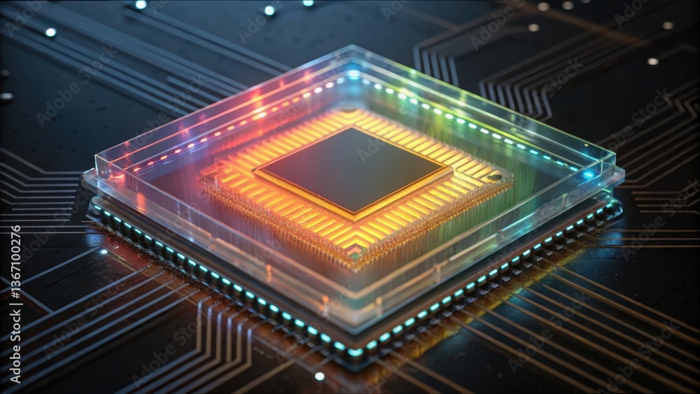 Poster quantum circuit board with glowing elements and gigapixel detail