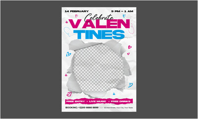 Valentines Party Flyer. Valentines day. Romantic set vector backgrounds. Festive gift card templates with realistic 3d design elements. Holiday banners, web poster, flyers and brochures, greeting card