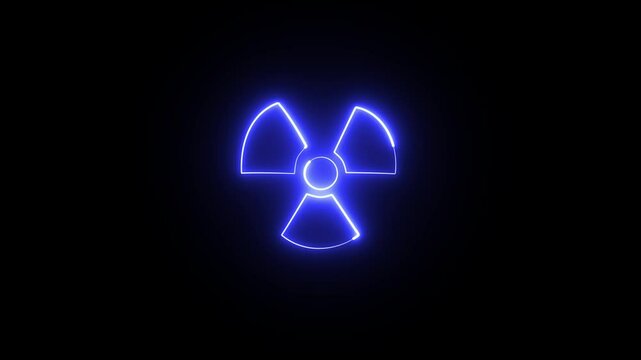Radiation icon button, radioactive sign. A animation of the radiation warning symbol on a black screen. This attention-grabbing visual for emphasizing caution, danger, and risk in nuclear chemicals.