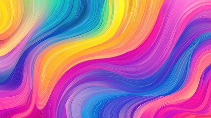 Obraz premium Abstract vibrant rainbow pattern background. Colorful wavy lines create dynamic visual effect. Seamless repeating design. Suggests psychedelic art, vintage style. Modern design. Possible use as illus