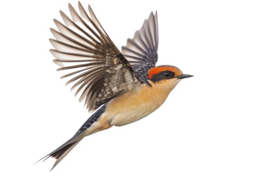 Red-rumped swallow in flight isolated on white or transparent background