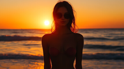 Fototapeta premium Sunset Beach Silhouette of a Woman