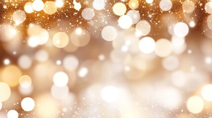 Golden and white bokeh lights create a festive background