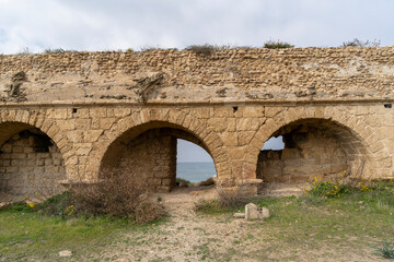 Fototapeta premium An ancient aqueduct that carried water to Caesarea during the Roman period