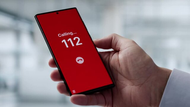 Hispanic Man Dialing 112 For Emergency Aid