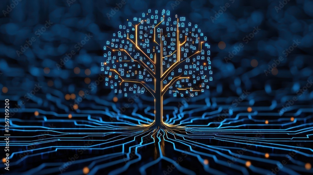 Aufkleber digital tree representing data growth and technology connectivity in a futuristic environment