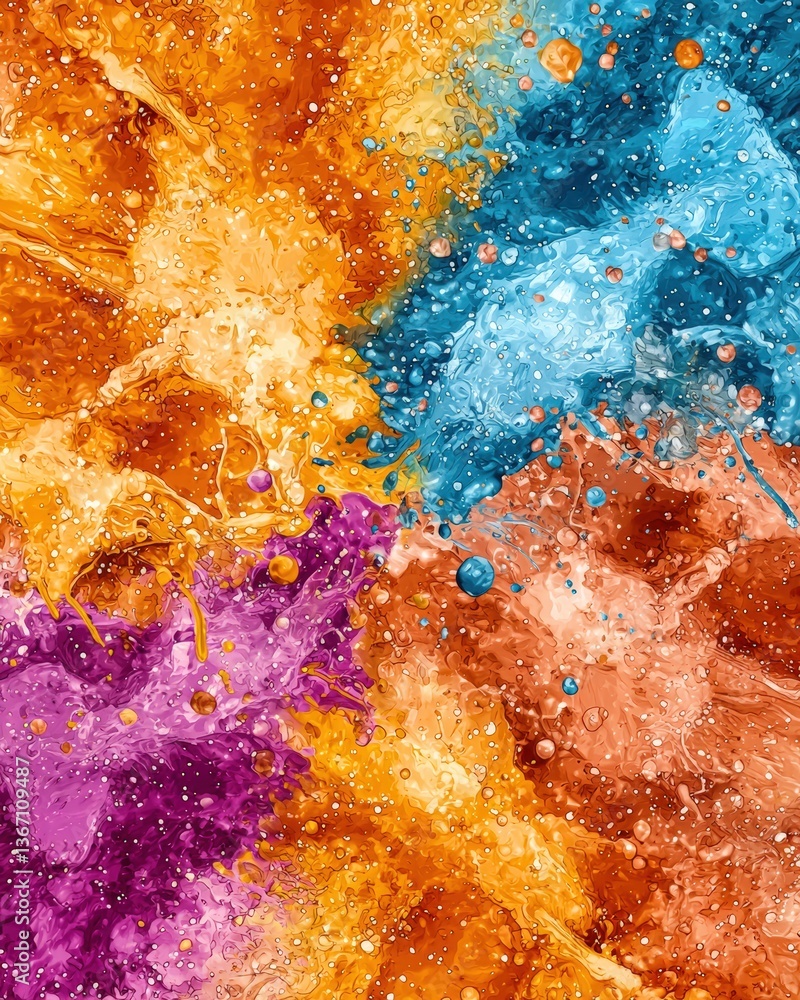 Poster a vibrant and colorful background filled with a dynamic display of paint strokes and artistic expres